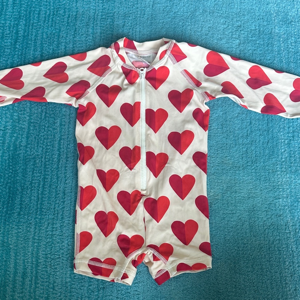 Hanna Andersson Baby Long-Sleeve Heart Print Rash Guard Swimsuit 6-12M